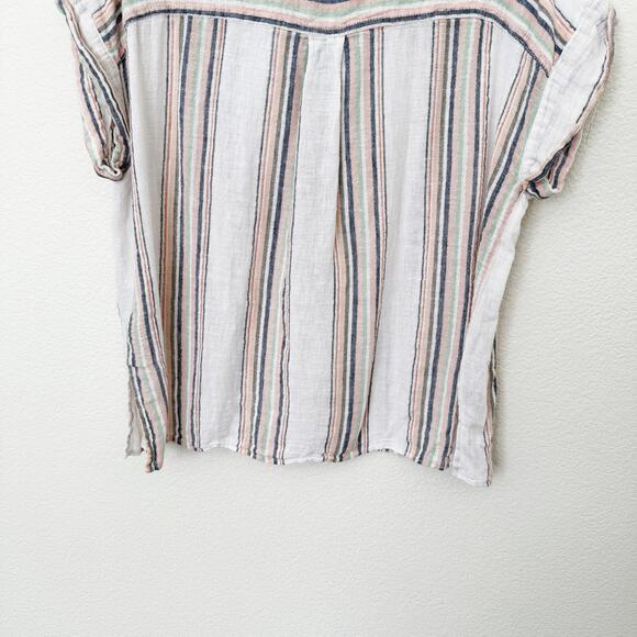 [Sanctuary] White Striped Shimmer Thread Linen Blend Boyfriend Shirt Sz Medium M - Picture 6 of 11